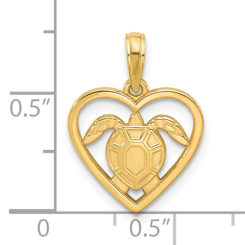 14K Polished Turtle in Heart Pendant-D5320