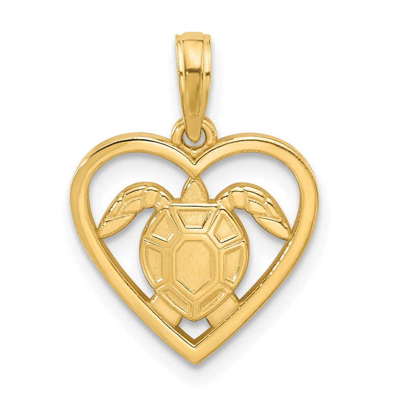 14K Polished Turtle in Heart Pendant-D5320