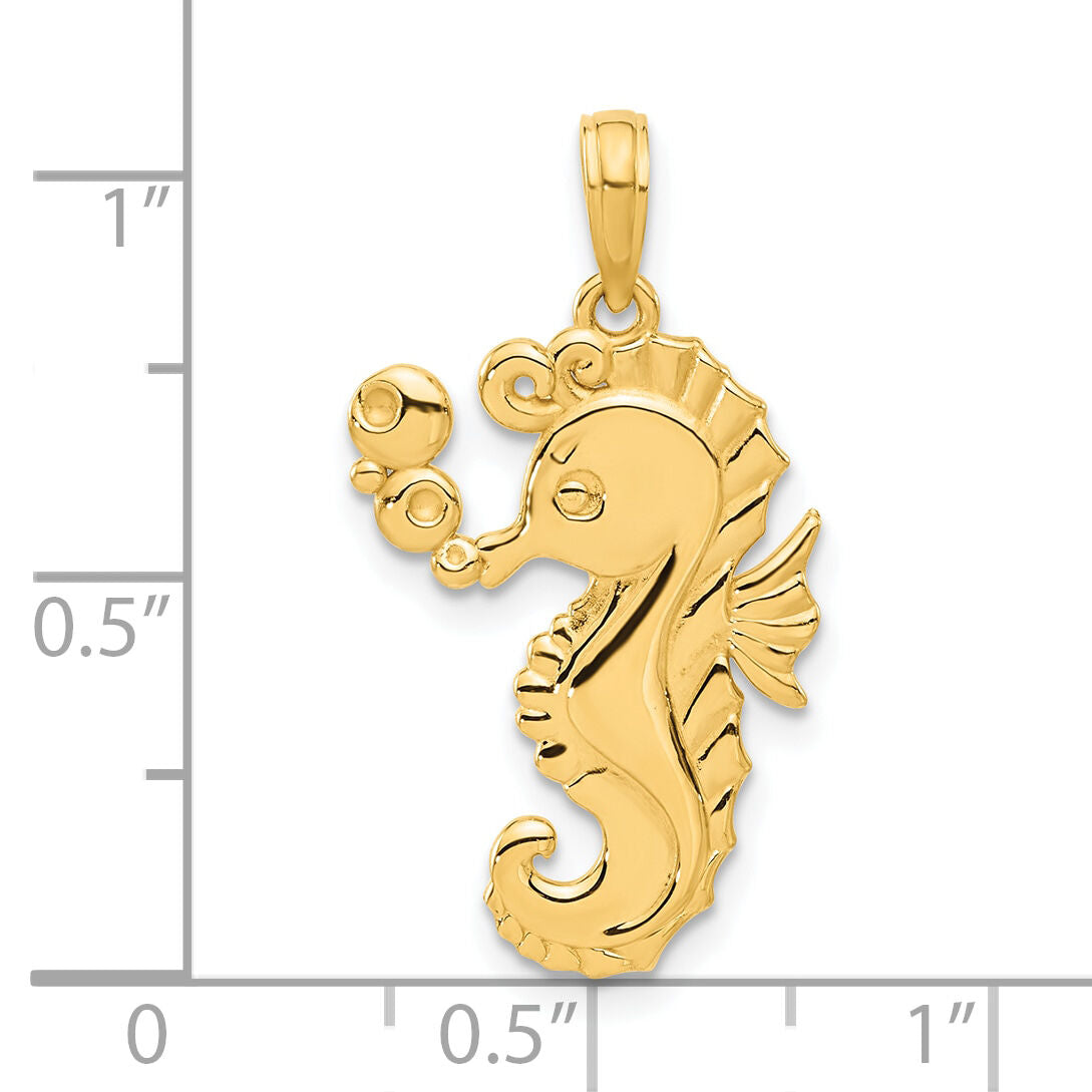 14k Polished Seahorse with Bubbles Pendant-D5331