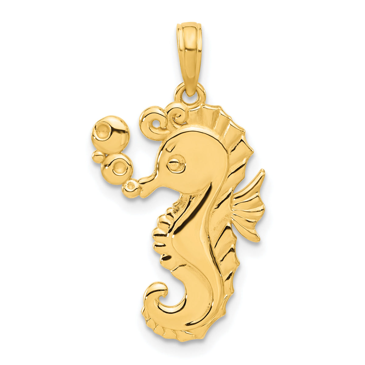 14k Polished Seahorse with Bubbles Pendant-D5331