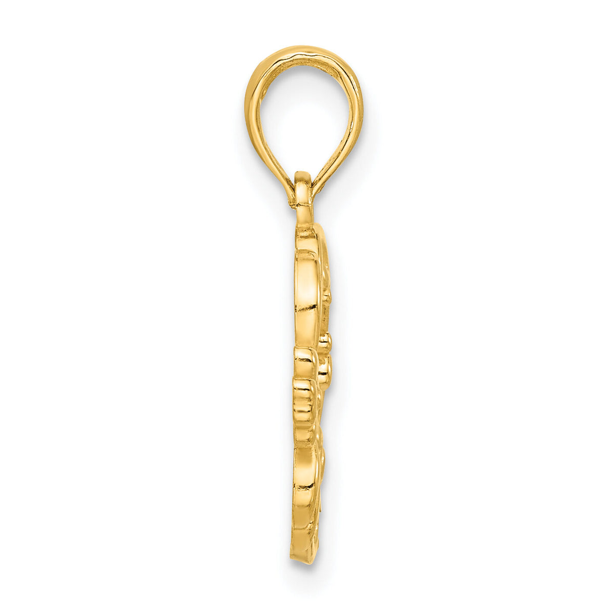14k Polished Floral with Bird Circle Pendant-D5335