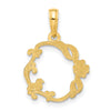 14k Polished Floral with Bird Circle Pendant-D5335