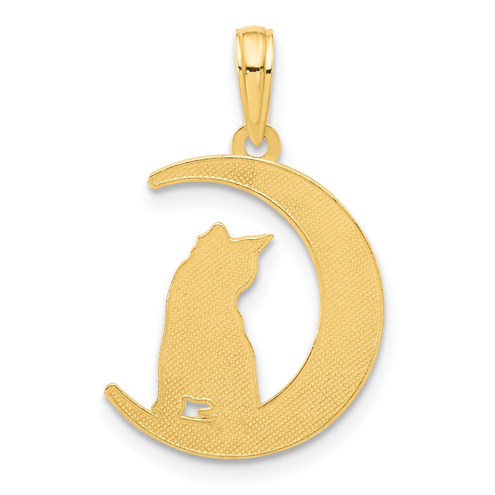 14k Polished Cat Sittin On Moon Pendant-D5345