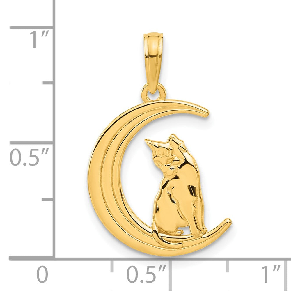 14k Polished Cat Sittin On Moon Pendant-D5345