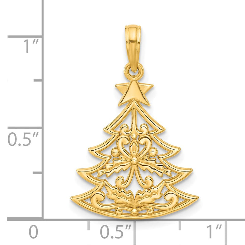 14k Polished Fancy Scrolled Christmas Tree Pendant-D5356