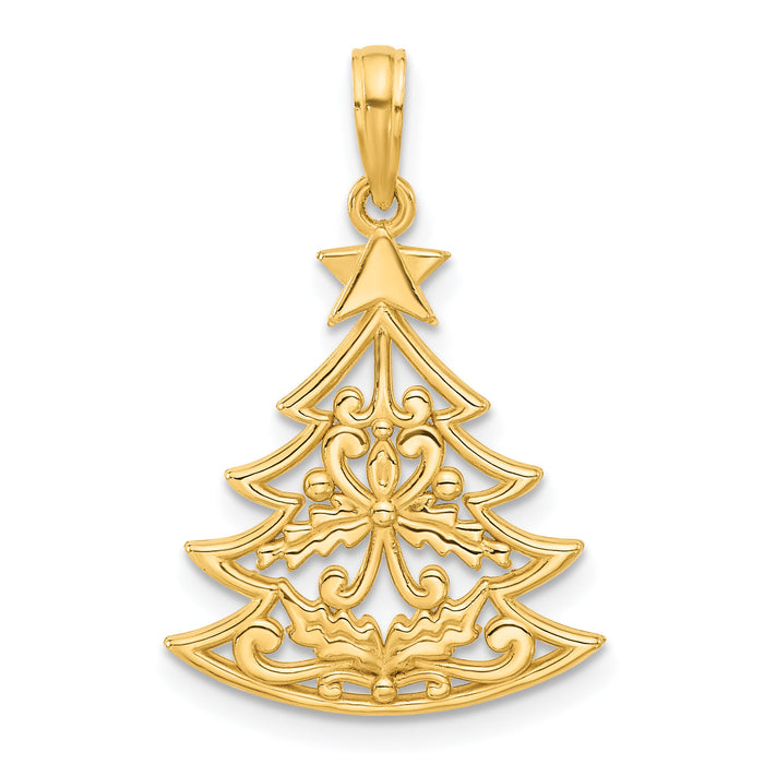 14k Polished Fancy Scrolled Christmas Tree Pendant-D5356