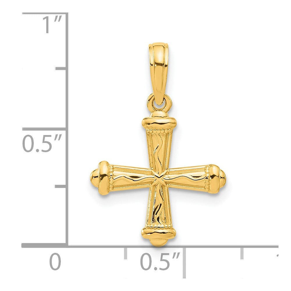 14k Polished and Texture Cross Pendant-D5364