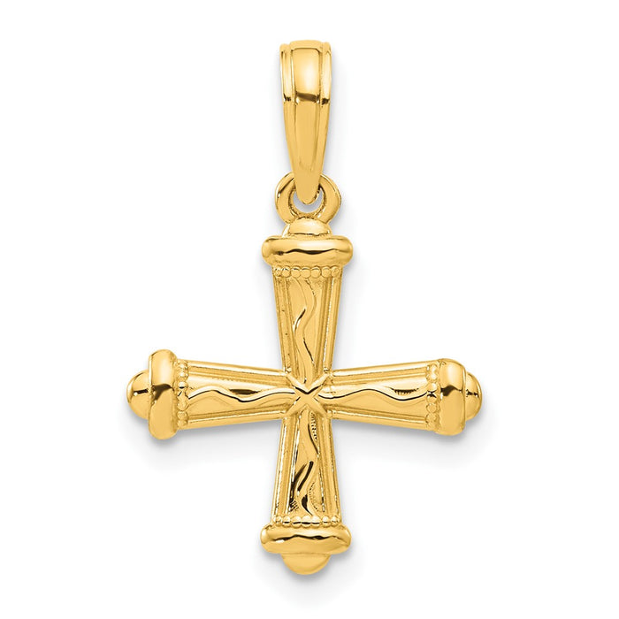 14k Polished and Texture Cross Pendant-D5364