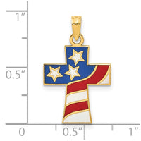 14k Polished and Enameled American Flag Cross Pendant-D5367