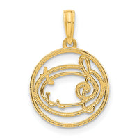 14k Polished Music Notes in Circle Pendant-D5368