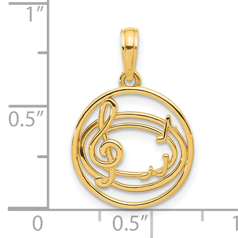 14k Polished Music Notes in Circle Pendant-D5368