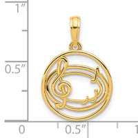 14k Polished Music Notes in Circle Pendant-D5368