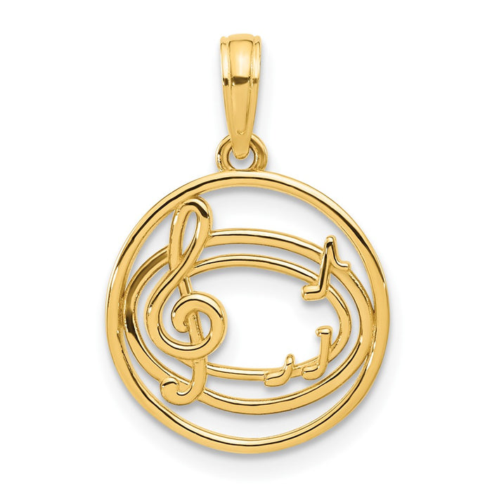 14k Polished Music Notes in Circle Pendant-D5368