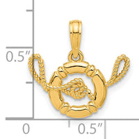 14k Polished Life Preserver with Rope Pendant-D5372