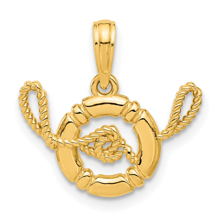 14k Polished Life Preserver with Rope Pendant-D5372
