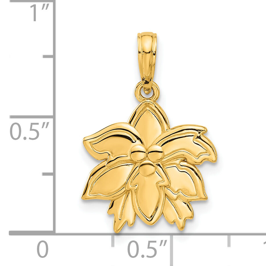 14k Polished Poinsettia Floral Pendant-D5373