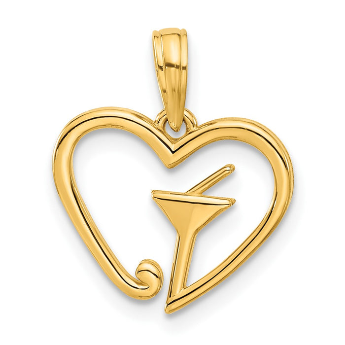 14k Polished Martini In Heart Pendant-D5375