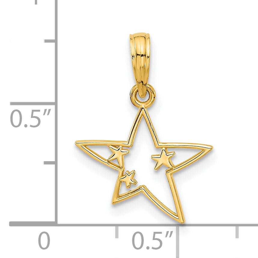 14k Polished Stars Pendant-D5376
