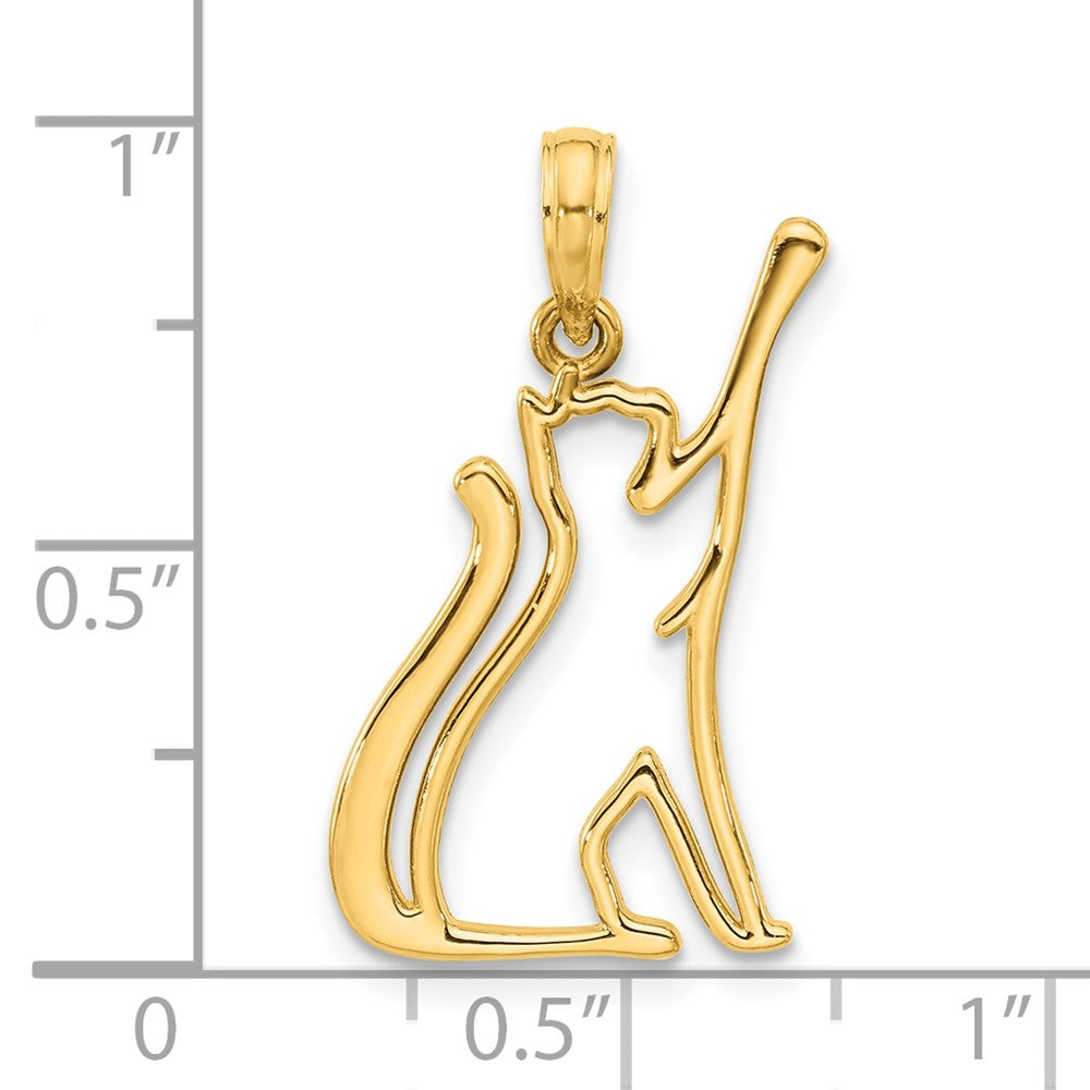 14k Polished Cat Reaching Pendant-D5382