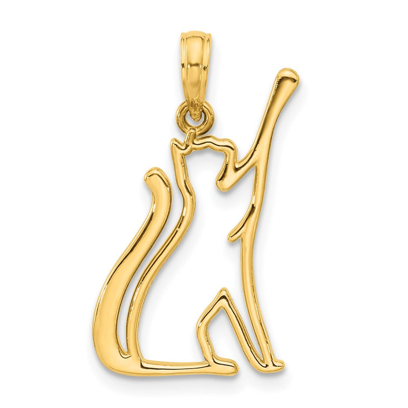 14k Polished Cat Reaching Pendant-D5382