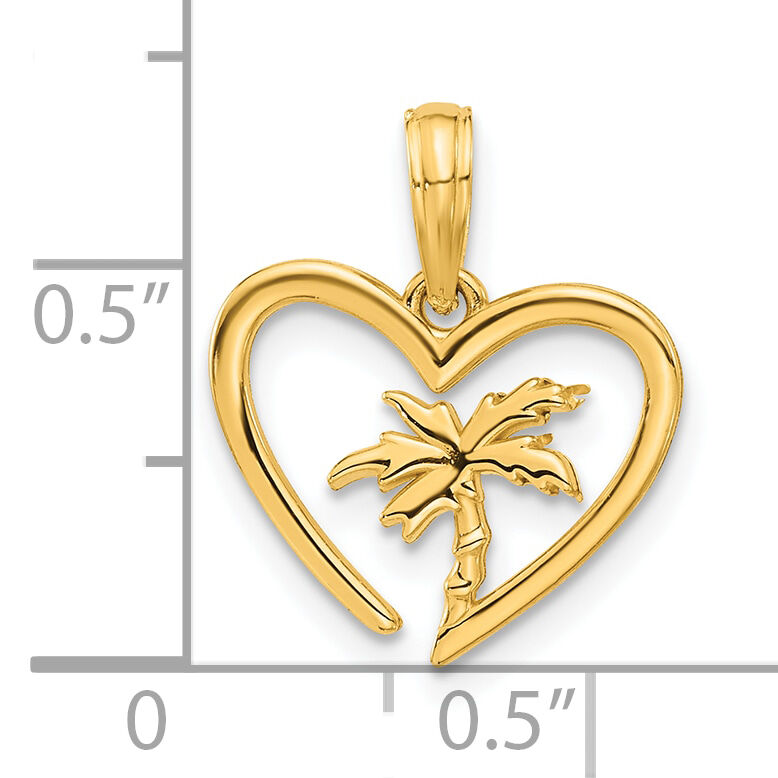 14k Polished Palm Tree In Heart Pendant-D5404