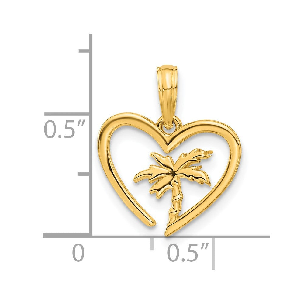 14k Polished Palm Tree In Heart Pendant-D5404