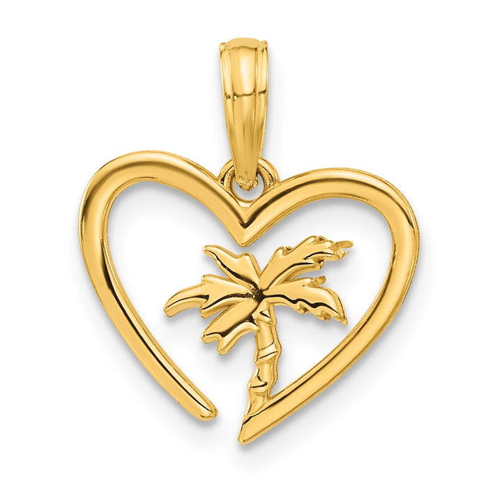 14k Polished Palm Tree In Heart Pendant-D5404
