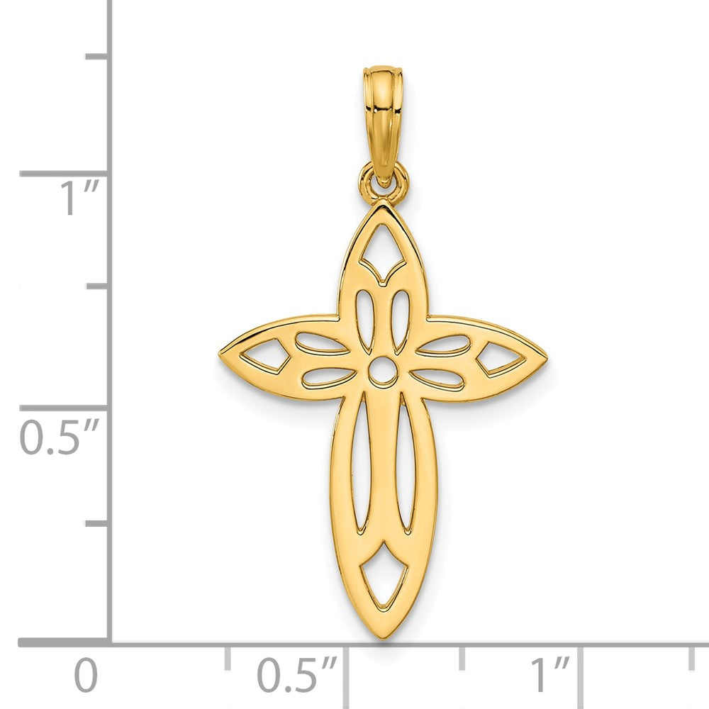 14k Polished Fancy Cut-out Cross Pendant-D5409