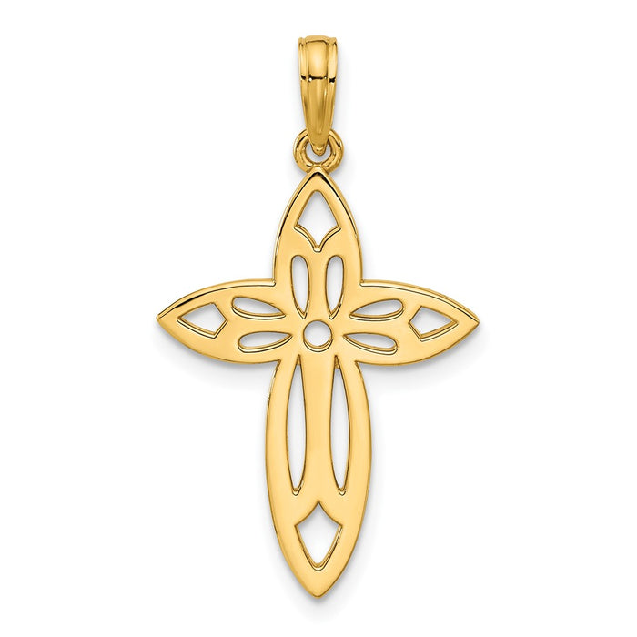 14k Polished Fancy Cut-out Cross Pendant-D5409