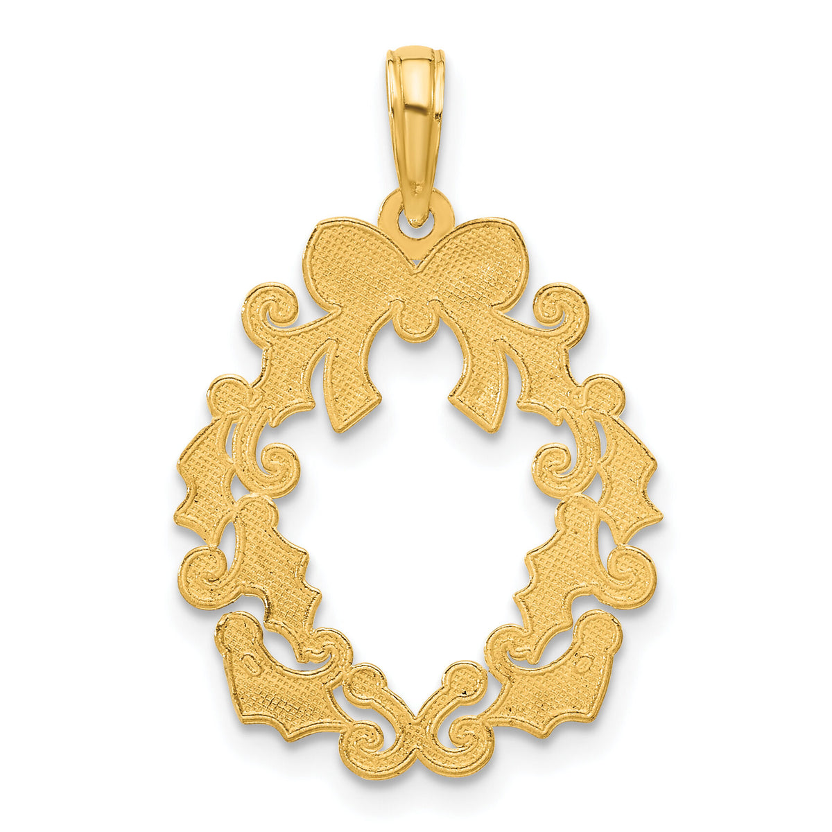 14k Polished Christmas Wreath Pendant-D5413