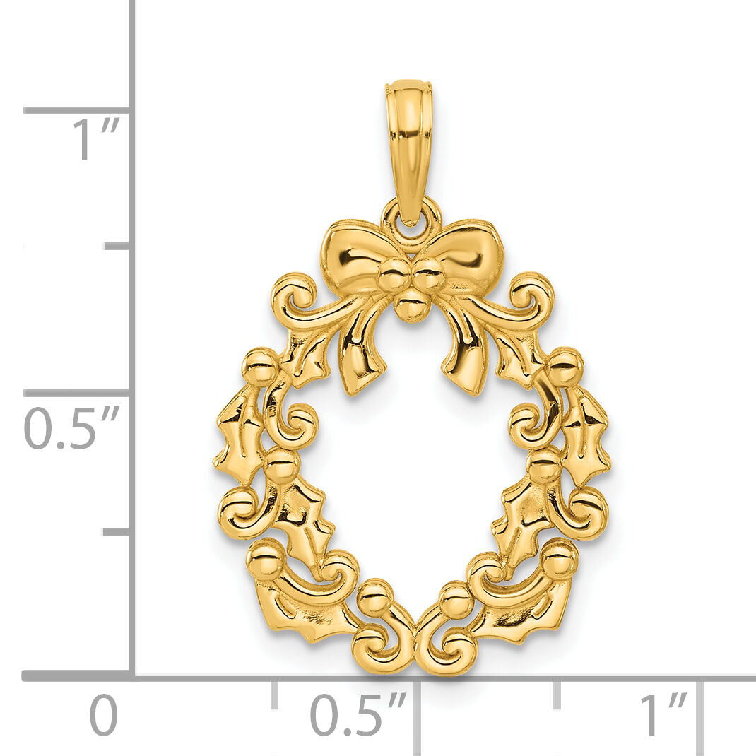 14k Polished Christmas Wreath Pendant-D5413