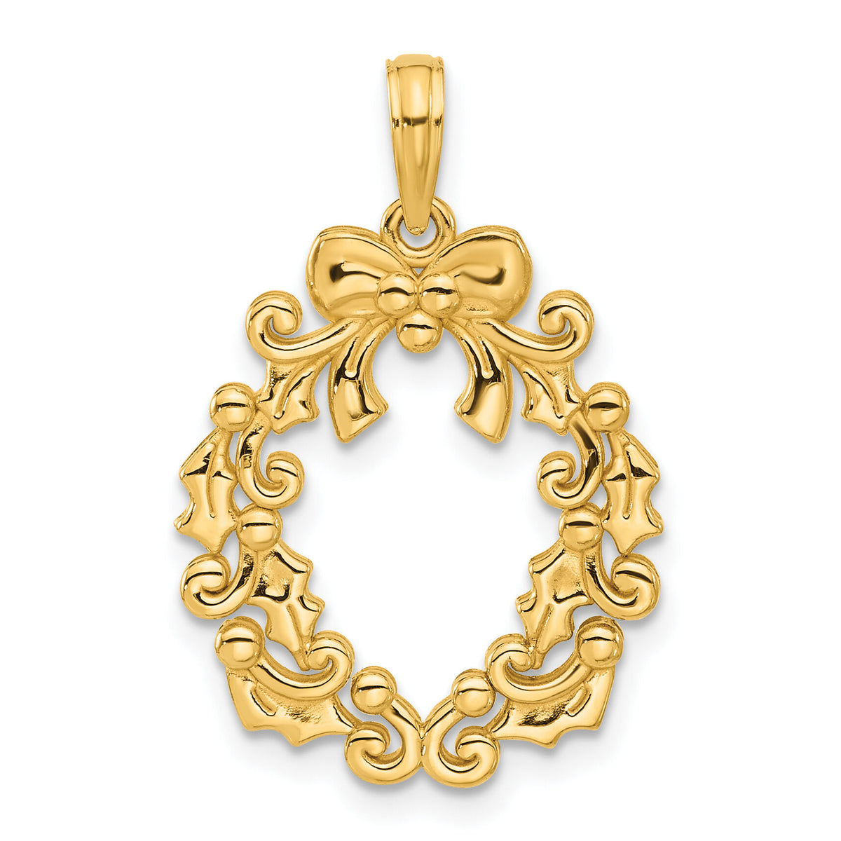 14k Polished Christmas Wreath Pendant-D5413