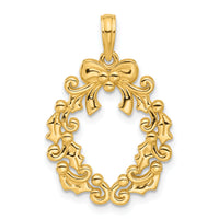 14k Polished Christmas Wreath Pendant-D5413
