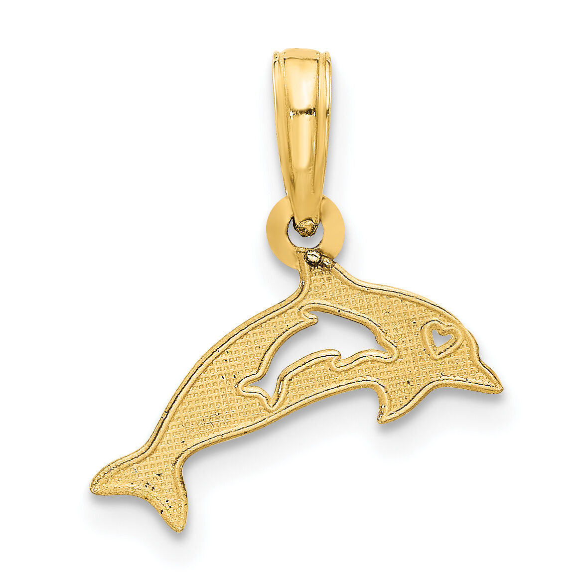 14k Polished Dolphin with Cut-out Baby Dolphin Pendant-D5414