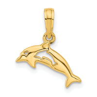 14k Polished Dolphin with Cut-out Baby Dolphin Pendant-D5414