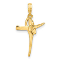 14k Polished Floral Cross Pendant-D5427