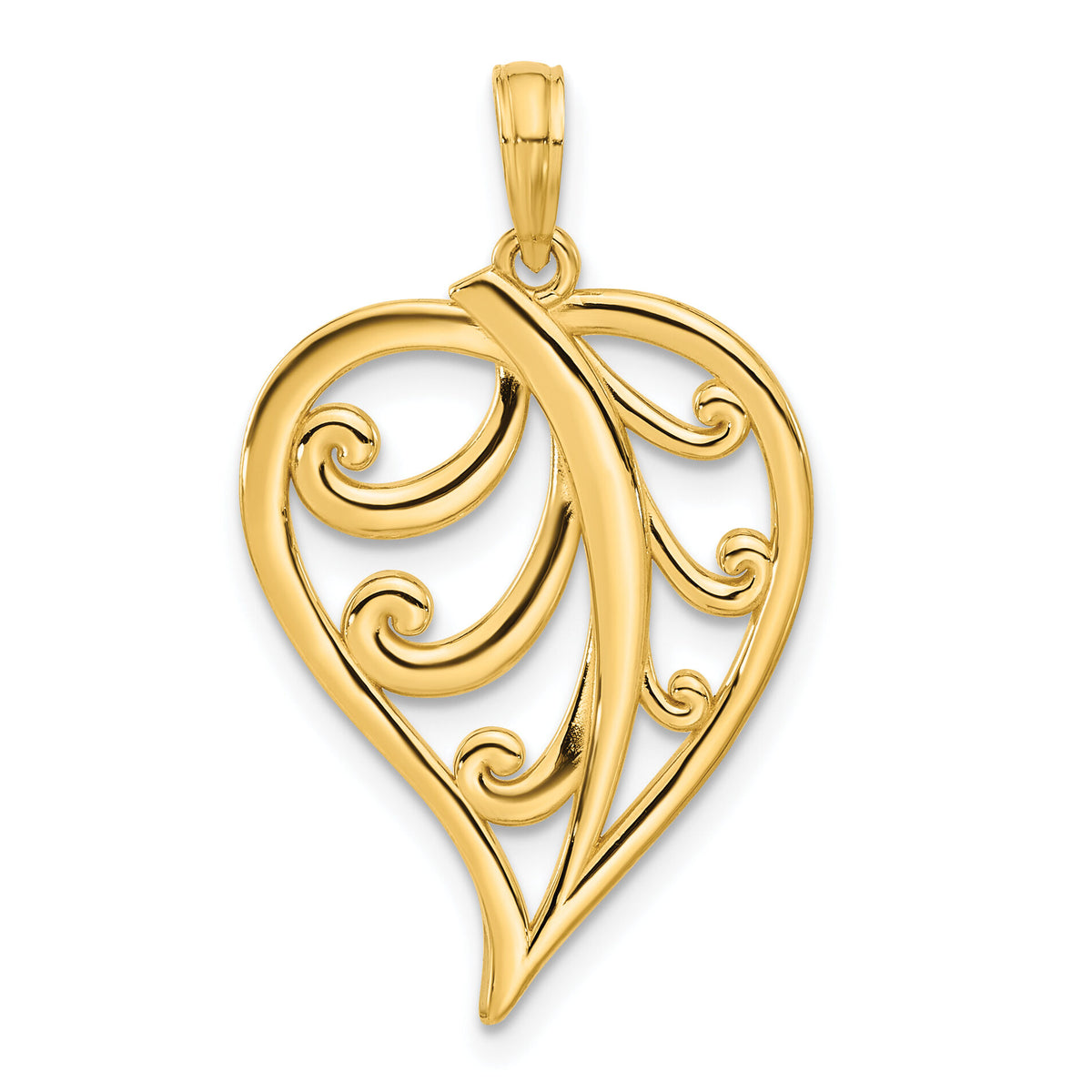 14k Polished Leaf Pendant-D5429