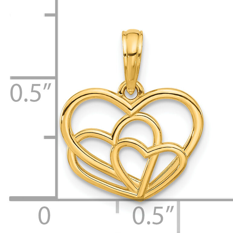 14k Polished Triple Heart Pendant-D5443