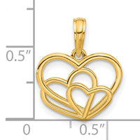 14k Polished Triple Heart Pendant-D5443