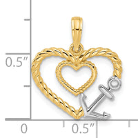 14K with Rhodium Fancy Rope Heart and Anchor Charm-D5456