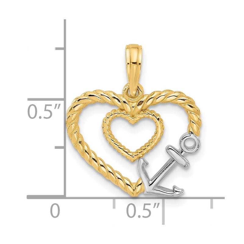 14K with Rhodium Fancy Rope Heart and Anchor Charm-D5456