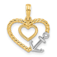 14K with Rhodium Fancy Rope Heart and Anchor Charm-D5456