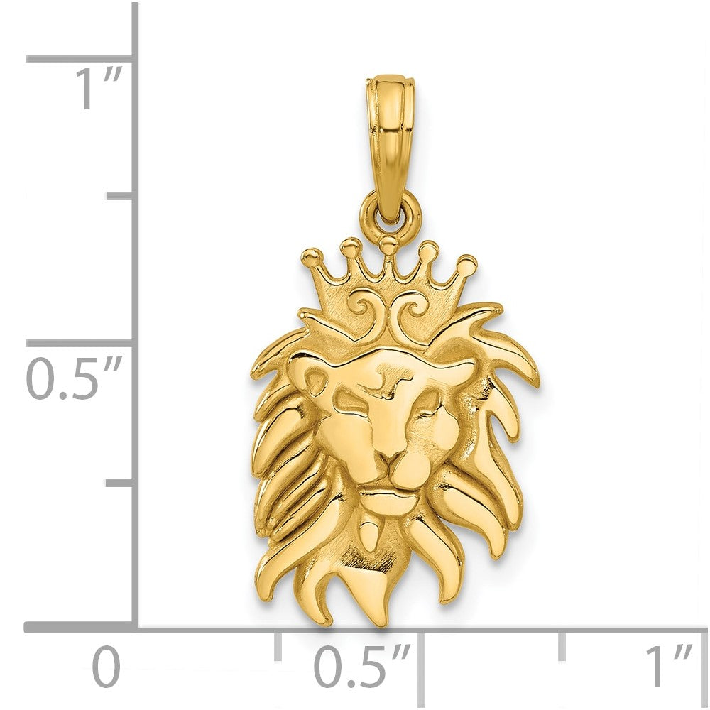 14K Polished Lion Head with Crown Pendant-D5473