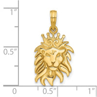 14K Polished Lion Head with Crown Pendant-D5473