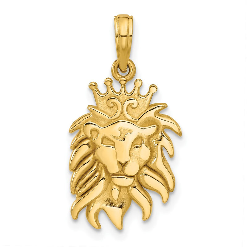 14K Polished Lion Head with Crown Pendant-D5473