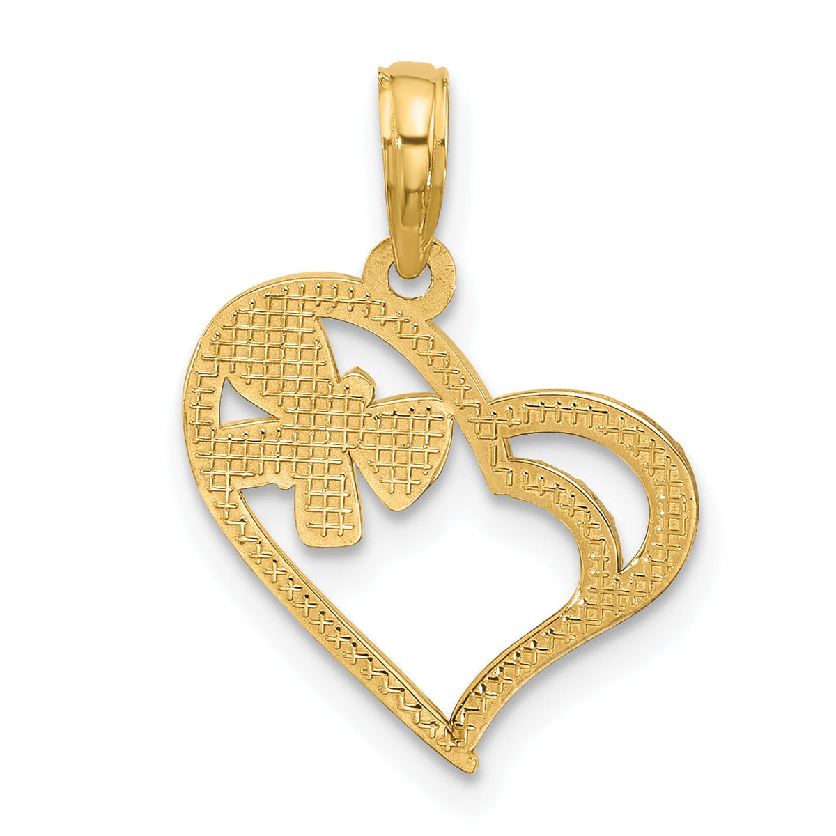 14K with White Rhodium Fancy Heart and Butterfly Charm-D5474