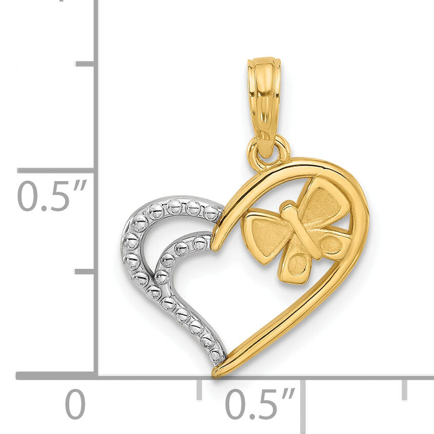 14K with White Rhodium Fancy Heart and Butterfly Charm-D5474