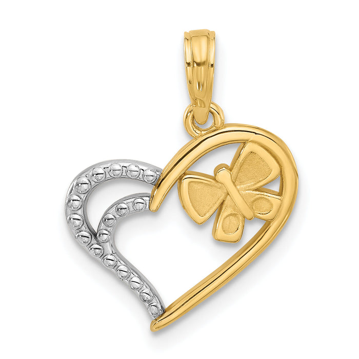 14K with White Rhodium Fancy Heart and Butterfly Charm-D5474