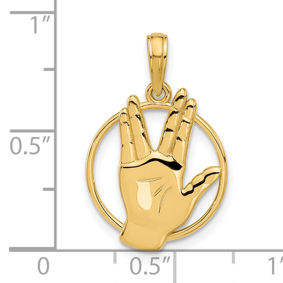 14K Polished Hand Gesture in Circle Charm-D5475