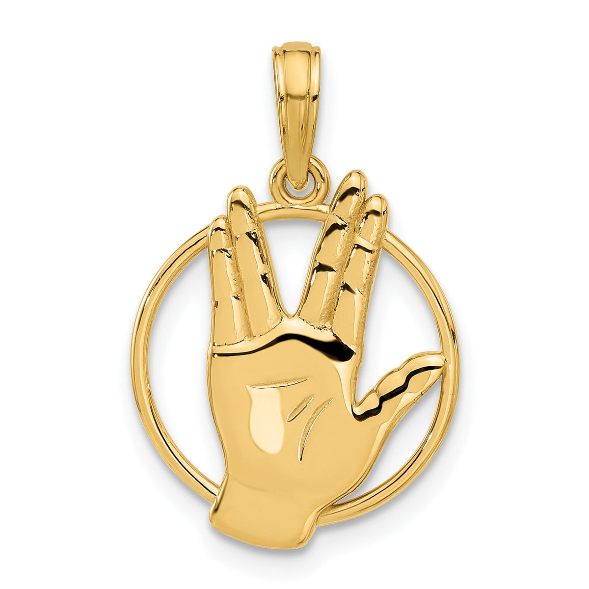 14K Polished Hand Gesture in Circle Charm-D5475